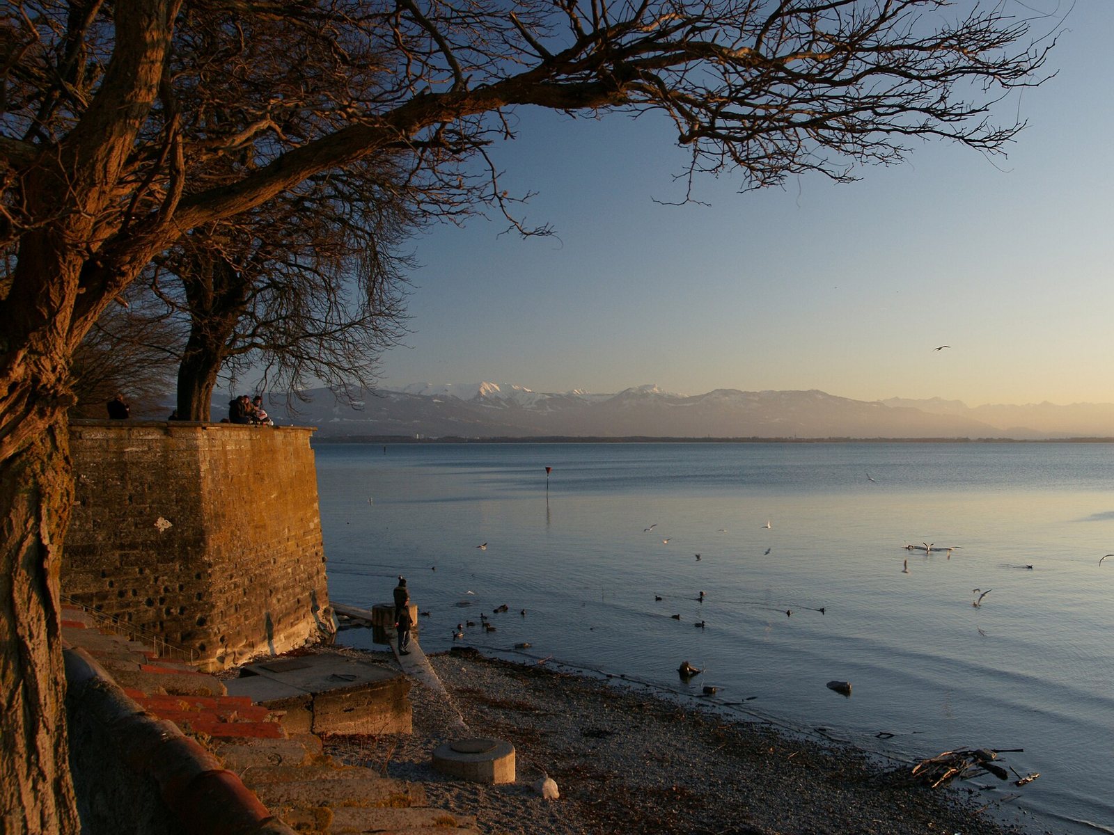 Seepromenade auf der Insel Lindau in der Abenddämmerung